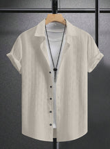 Grey Textured Regular Fit Shirt with Short Sleeves