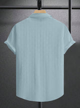 Pastel Blue Textured Regular Fit Shirt with Short Sleeves