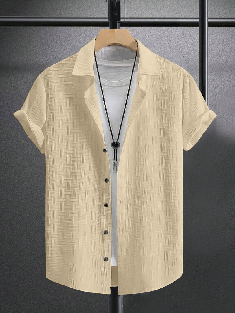 Sugar Cookie Yellow Textured Regular Fit Shirt with Short Sleeves