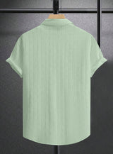 Light Green Textured Regular Fit Shirt with Short Sleeves