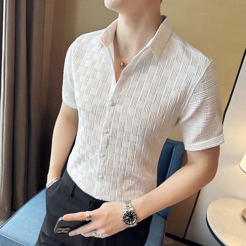 Snow White Textured Regular Fit Shirt with Short Sleeves