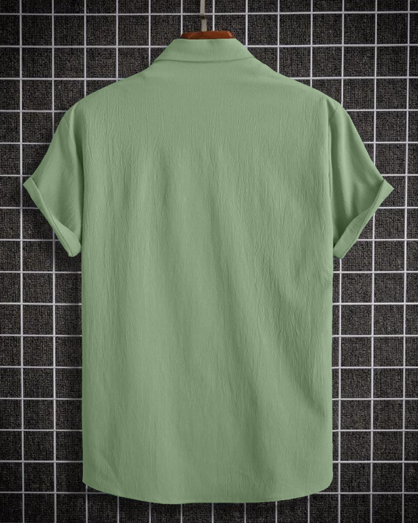 Redolent Olive Green  Seersucker Half Sleeve Shirt