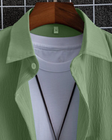 Redolent Olive Green  Seersucker Half Sleeve Shirt