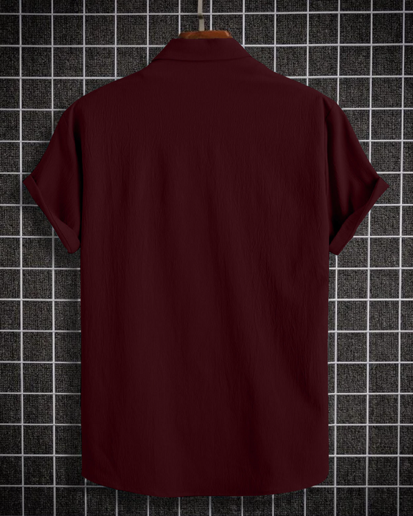 Glittering Maroon Seersucker Half Sleeve Shirt