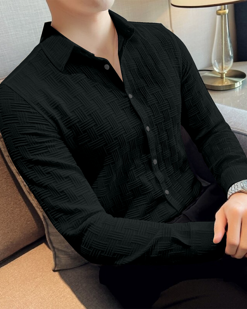 Demanding Black Textured Regular Fit Shirt