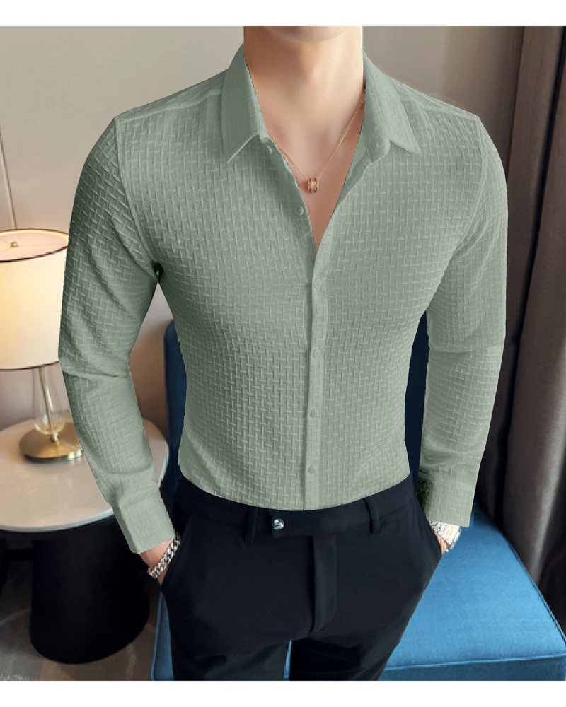 Light Green Check Textured Premium Shirt