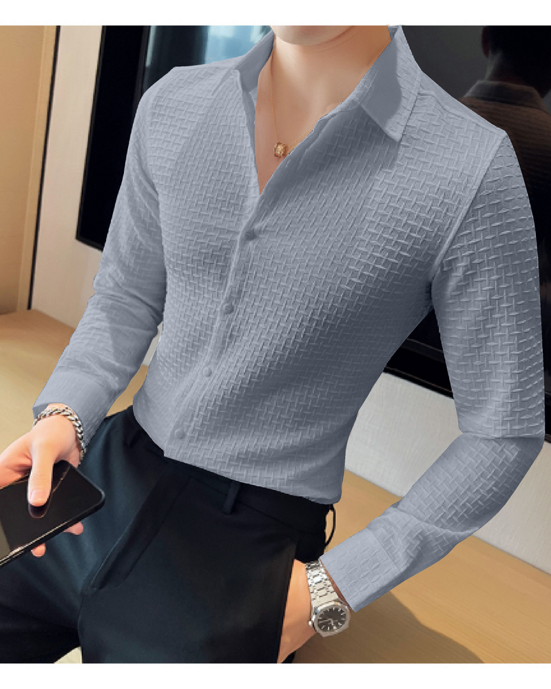 Light Blue Check Textured Premium Shirt